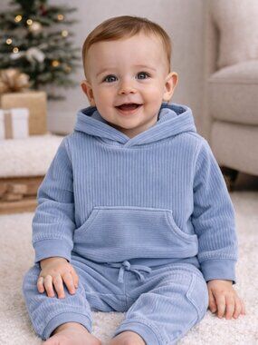 NWT Carter’s Baby Boy 2 Piece Velour Hoodie Set 12 Months Blue Cozy Outfit